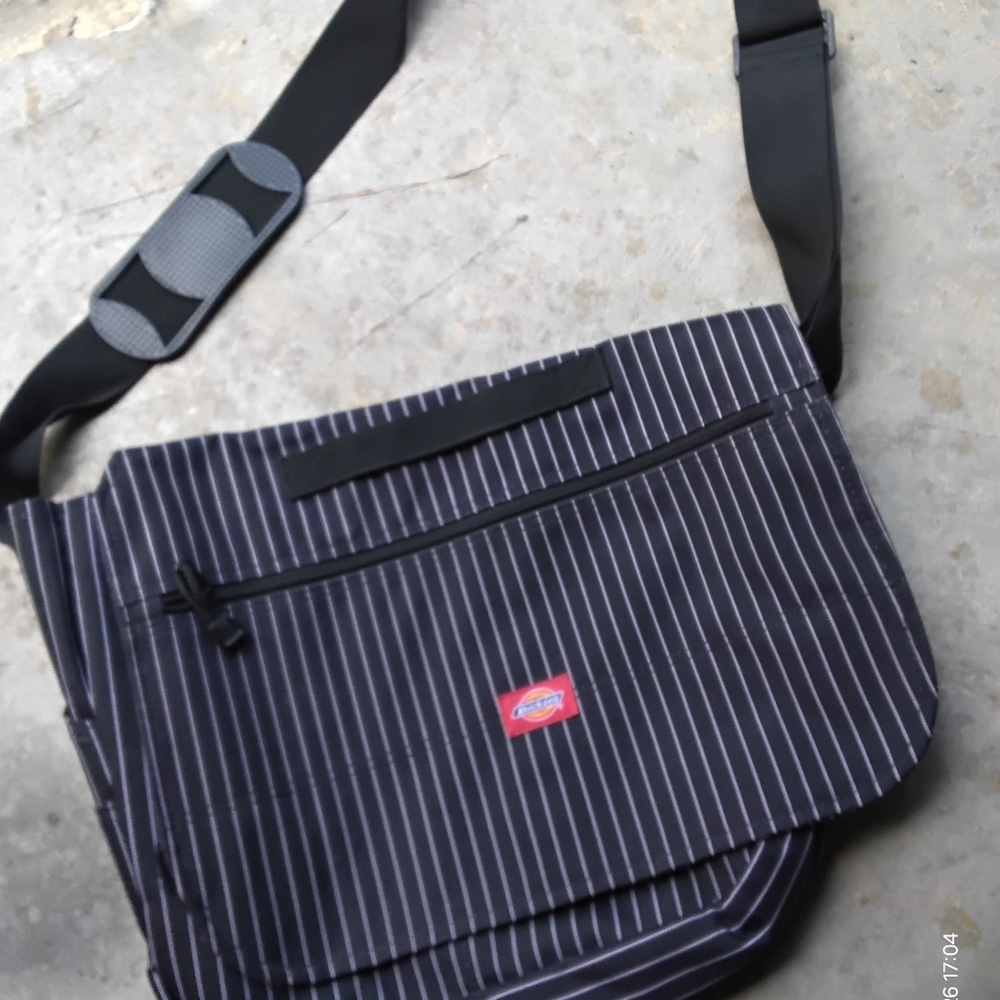 Dickies Black and White Striped Messenger Bag